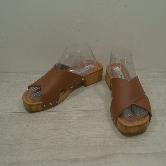 Steve Madden Reto Style Leather Bryna Crisscross Wooden Platform Sandals Size 10 - Picture 1 of 14